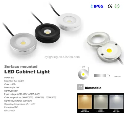 3W Surface Mounted LED Cabinet Lights & Under Cabinet Lighting
