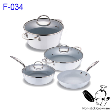 2014 new design aluminum forged 7pcs white ceramic coating nonstick induction korean kitchenware