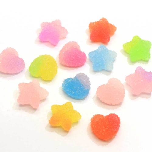 Wholesale 100pcs Candy Resin Cabochon Double Colors Flatback Kawaii Star Heart Shape Slime Beads For Craft Girl Hair Center