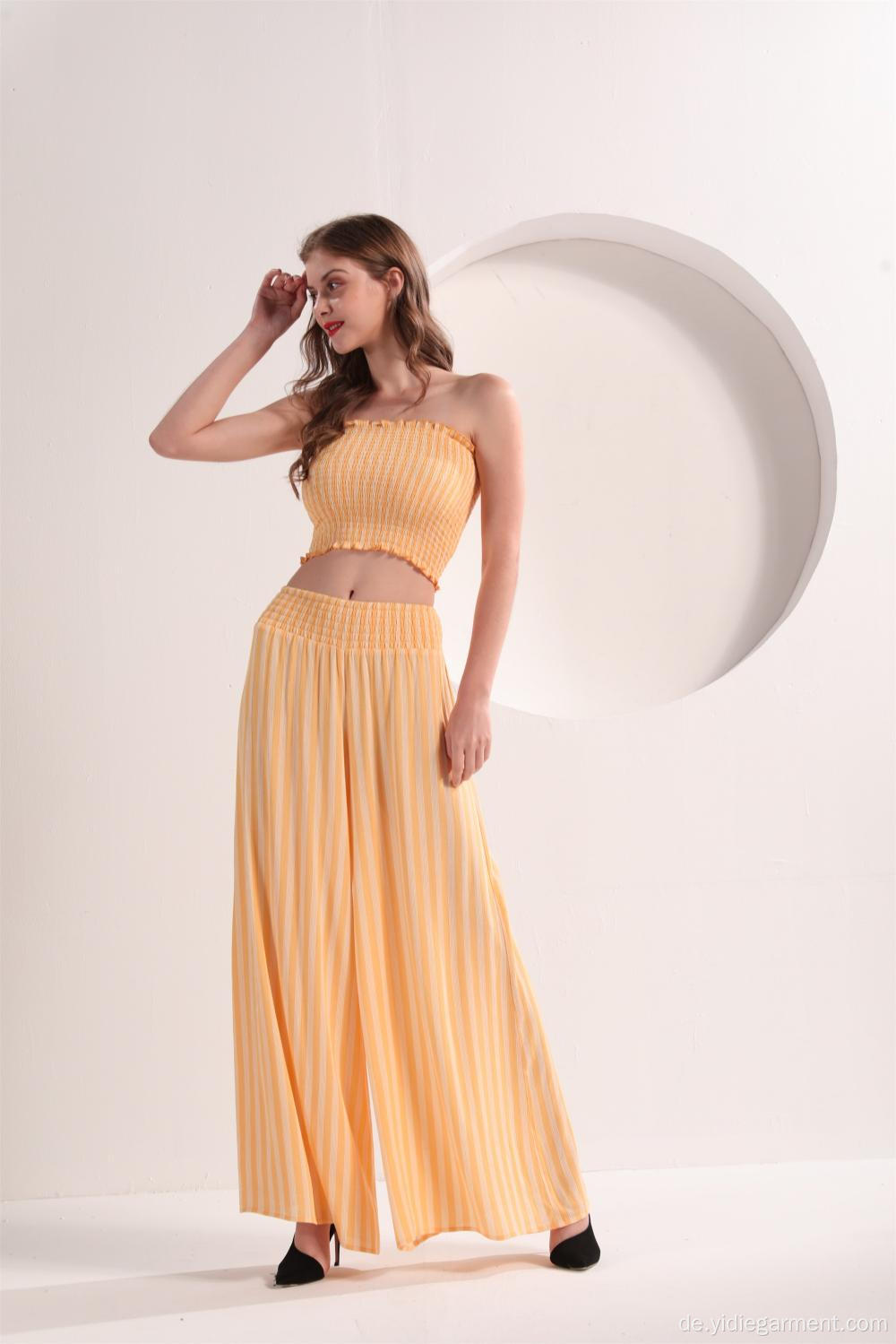 Frauen Yellow Strip Wide Leg Pants