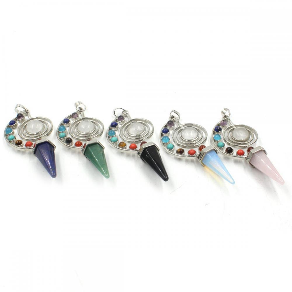 7 Chakra Stone Beads Pendant Collier pour femmes hommes, Point hexagonal unique guérison Crystal Pendulum pour la divination du Reiki