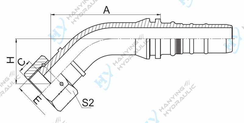 45 Degree Orfs Female Flat Seat 24243 W Drawing