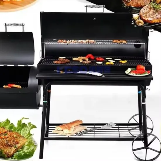 Factory Barrel Charcoal Grill Smoker Barbecue with Wheels Outdoor Camping