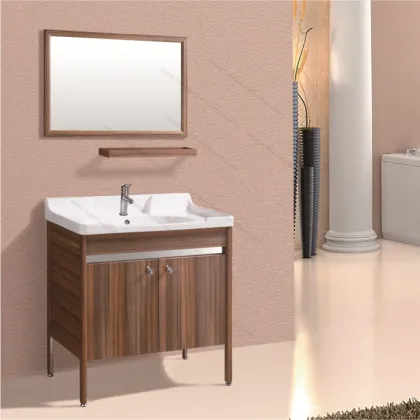 Floor Standing Wood Grain Space Aluminum Alloy Bathroom Furnitures Vanities Cabinets