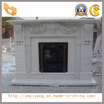 Carved Hunan White Marble Stone Fireplace