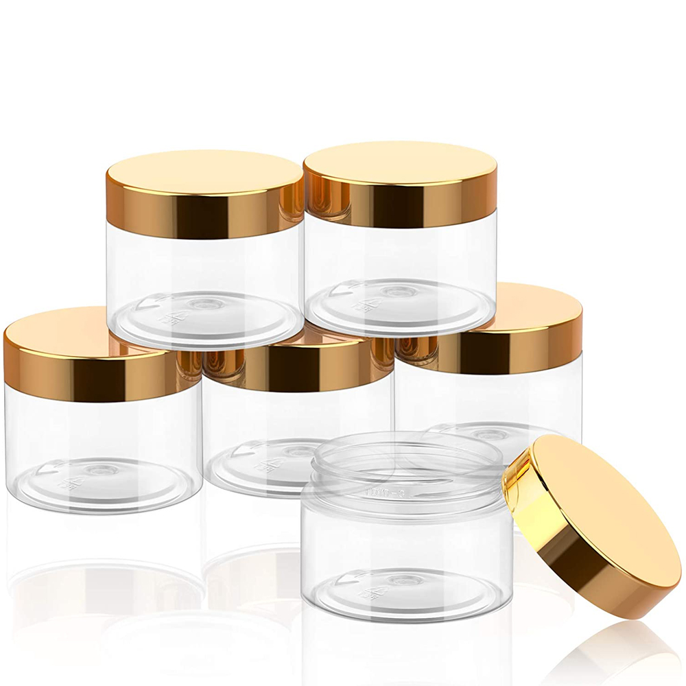 Heet verkopen 30 ml 50 ml 100 ml 150 ml Plastic Pet Cream cosmetische potten met gouden deksels