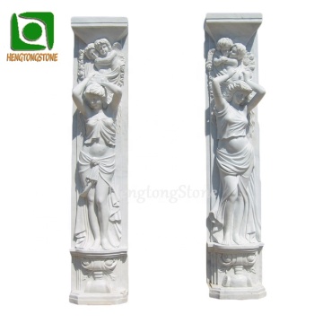 White Marble Sculpture of Decorative Woman as Pillar Figure