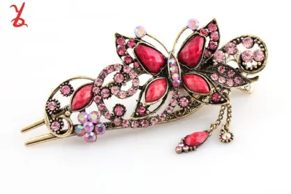 manufacturers wholesale The new retro palace Rhinestone inlaid butterfly charm patina step duckbill hair clip hairpin