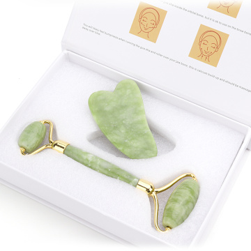 Natural Jade Roller Thin Face Massager Lifting Tools Slim Facial Gua Sha Green Stone Anti-aging Wrinkle Skin Beauty Care Set Box