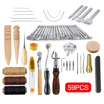 59 Pcs/Set Professional Leather Craft Hand Tools Kit For Hand Sewing Stitching Stamping Saddle Making Handmade DIY Tools Set