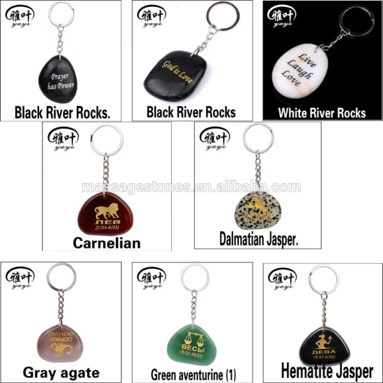 Wholesale Custom Keychains Flat River Stones/Semi-precious Stones/Gemstones Custom Keychains