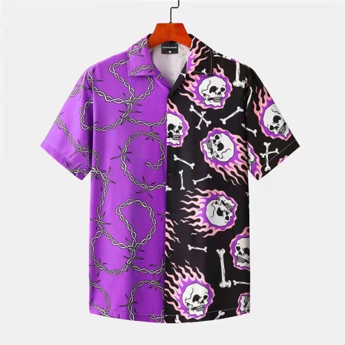 Mode-Schädel-Patchwork-Polyester-Spandex-Hemd für Männer