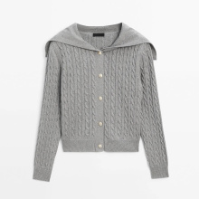 Women's Greige-style pure cotton cable-knit cardigan
