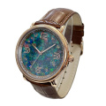 Natural Mosaic Opal Dial Dial Leder Quartz Herrenuhr