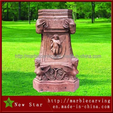 Red Stone Pillar Pedestal Sculpture Carving