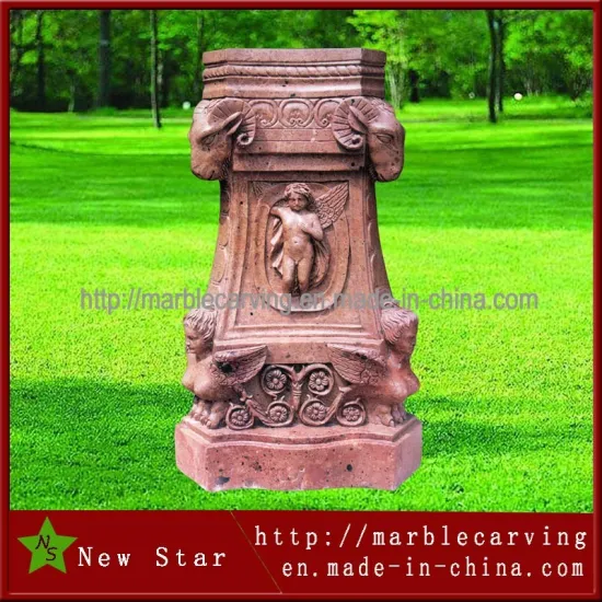 Red Stone Pillar Pedestal Sculpture Carving