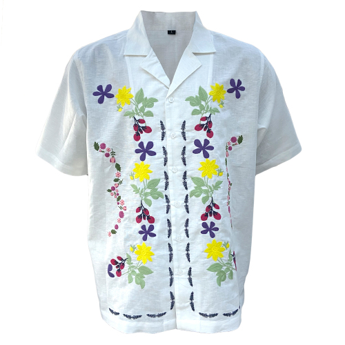 Diseño de bordado Camisa casual de lino de algodón de verano para hombres