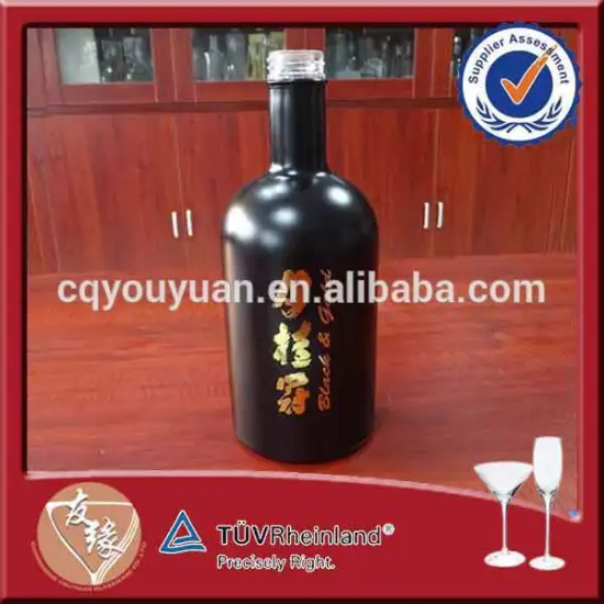 Hot selling 750ml custom round boston liquor bottle black colored for Japan sake