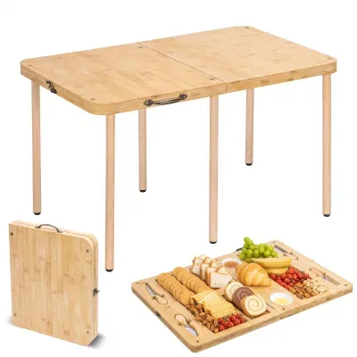 Travel Picnic Party Environmental Bamboo Adjustable Heavy Duty Folding Camping Table