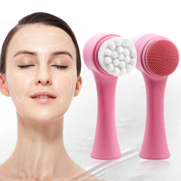 Double Side Silicone Facial Cleanser Brush Soft Fiber 3D Vibration Massage Face Clean Face Washing Brush Skin Care Tool TSLM1