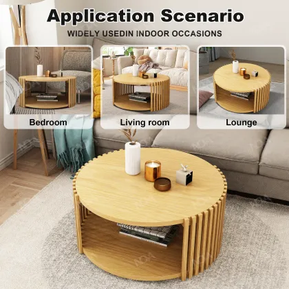 Modern Round Solid Wood Coffee Tea Table for Home Living Room