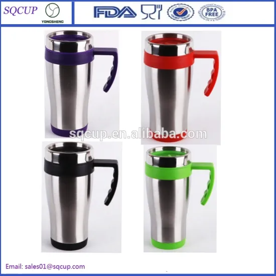 450ml Personalized Logo Stainless Steel Outer Inner PP Insulated Coffee Tumbler Travel Mug With Handle