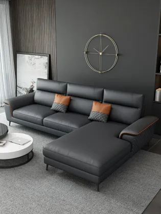 Contemporary Black L-Shaped Sofa Set