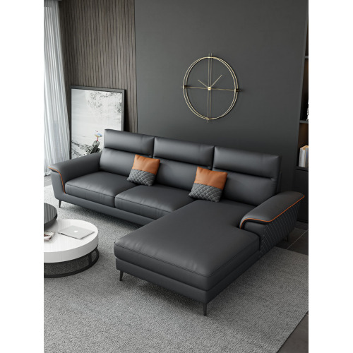 Современный черный L-образный диван