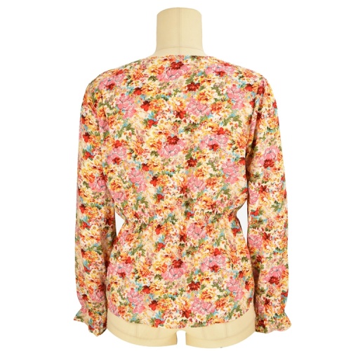 Toptan tasarımcı v boyun yaz bluz moda bayanlar çiçekli uzun kollu kadın bluz üstleri