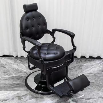 Latest European Style Aluminium Alloy Heavy Duty Gold & Black Barber Chairs for Salons