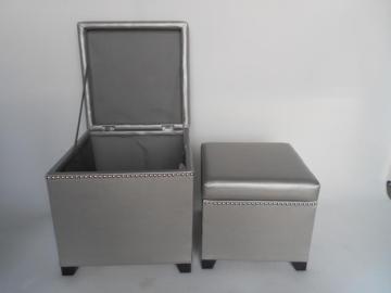 PU faux leather S/2 storage ottoman with studs