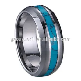 Unisex Beveled Tungsten Wedding Rings,Natural Turquoise Jewelry, Jewelry Rings Exotic Wholesale