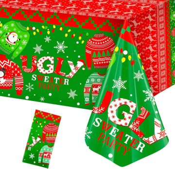 Hässlicher Pullover Weihnachts -Tischdecke Set - Plastiktischabdeckung für Partydekorationen