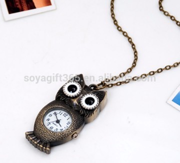 Retro design Cartoon Flap-Eared Night Owl Pocket Watch Long Chain Necklace