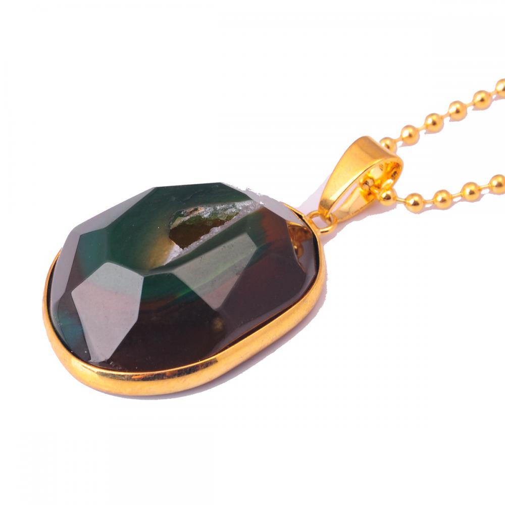 Pendentif Drusy Agate Enveloppé Or Plaqué