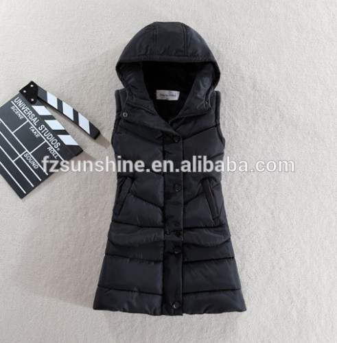 2016 Hooded Quilted Hollow Cotton Black Vest with detachable hem