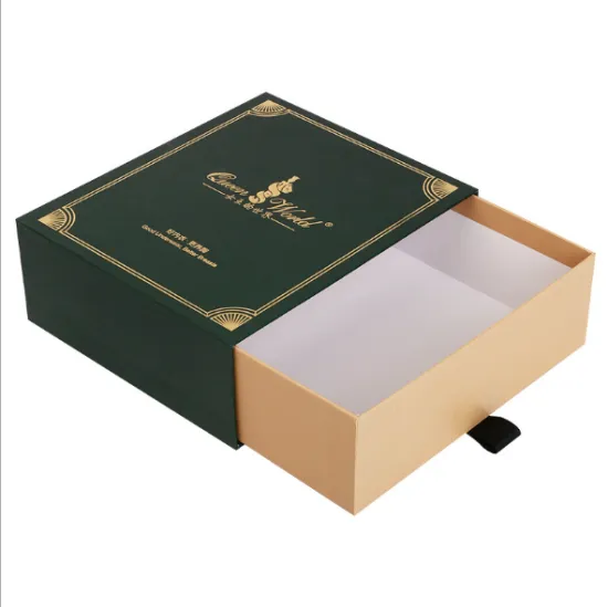 Dark Green Belt Paper Drawer Box with Ribbon