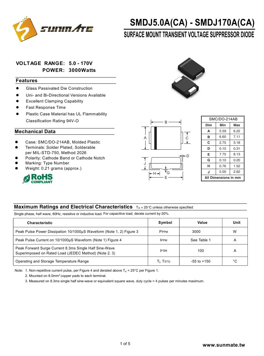 SMDJ5.0A(CA) - SMDJ170A(CA)0000