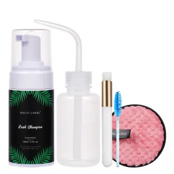 Private Label Cruelty-Free Lash Extension Shampoo Kit with Brushes, Lash Shampoo, Lash Wands, and Elbow Water Bottle