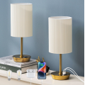 39cm Dimmable USB Metal Table Lamp with Linen Shade, Touch Control (Set of 2)
