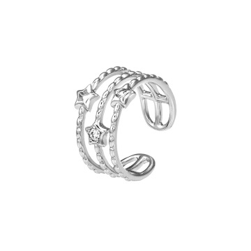 Zircon Pentagram Open Ring: Luxurious Multi-layered Star Ring for Women - Fashion Jewelry