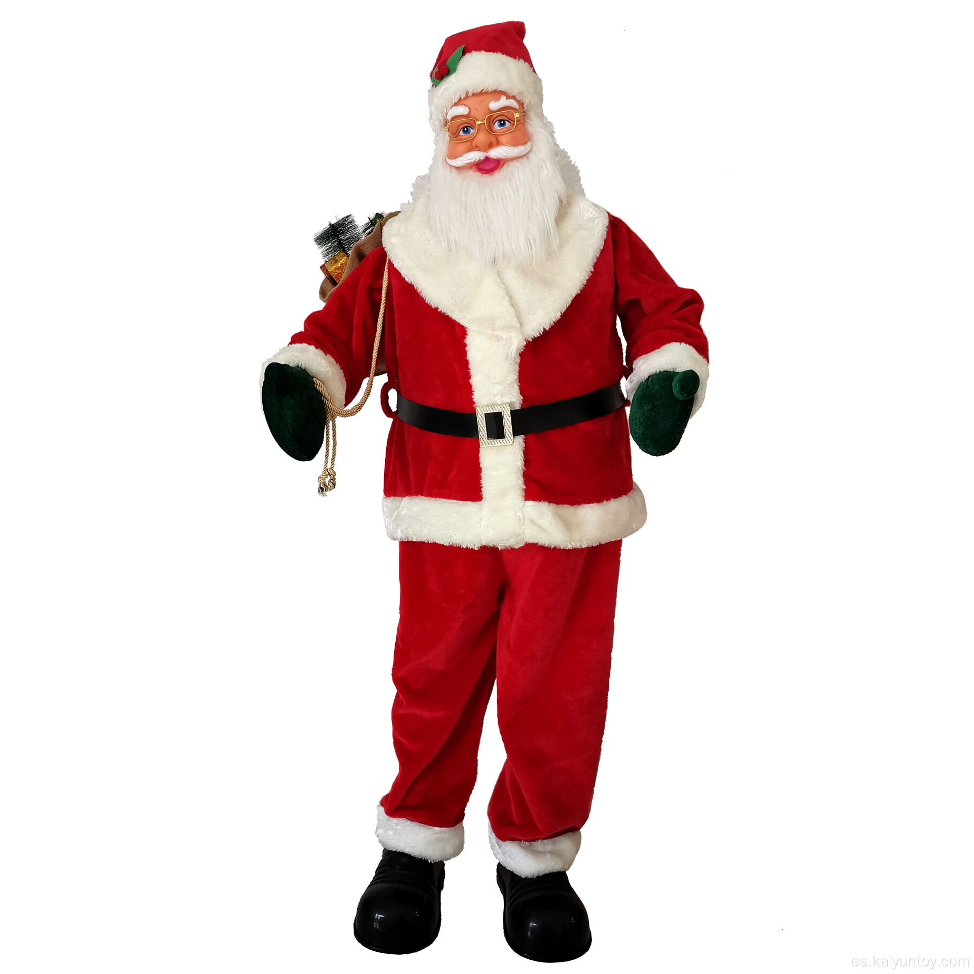 Santa Claus de pie navideño con decoraciones de esquí