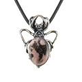 Rhodochrosite 13X18mm Cabs Antique Silver Alloy Spider Pendant Necklace 45cm Black Cord