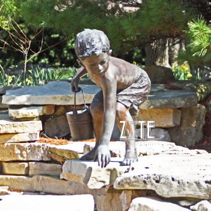Garden outdoor life size bronze girl playing hula hoop statue