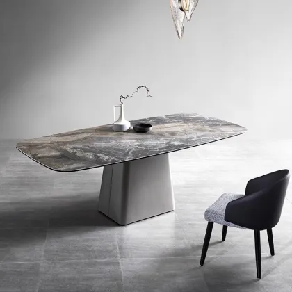 Contemporary Nordic One-Leg Stainless Steel Rectangle Dining Table