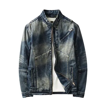High-End Retro Patchwork Denim Jacket for Men - OEM