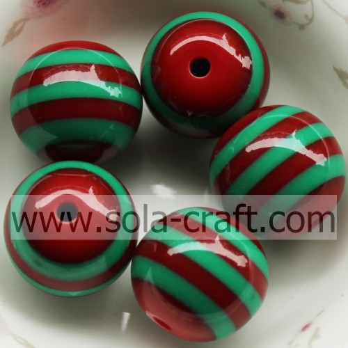 18MM*20MM Red Green Striped Round Beads Resin Beads