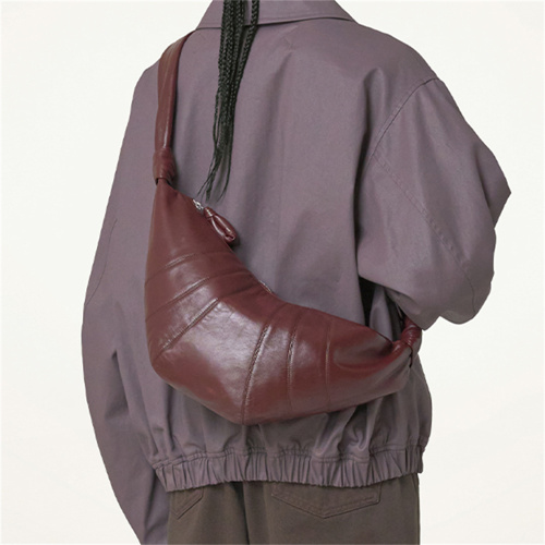 Soft Leather Chocolate Brown Croissant Horn-shaped Bag