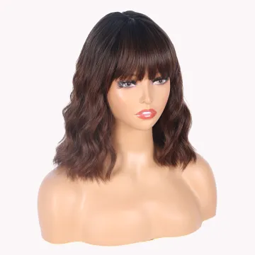 Best Price Synthetic Wig Lolita Medium Ombre Bob Wig With Bangs Cosplay Water Wave Synthetic Hair Wigs For Women American Style
