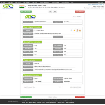 BIKE PADDLE-India Customs Data